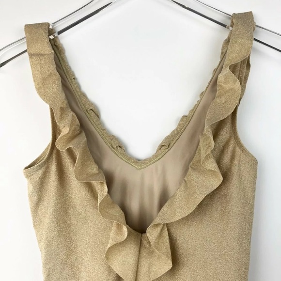 AERIE S 1pc Swimsuit Gold Shimmer V-neck Ruffle - Picture 7 of 8